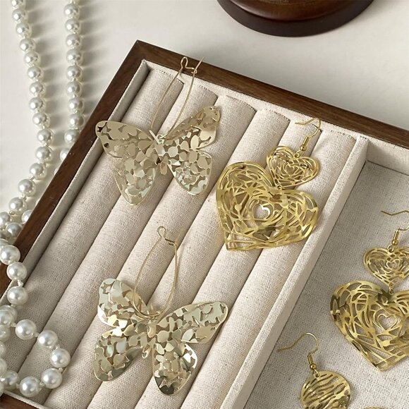 Big Gold Hollow Out Boho Geometric Hook Statement Gold Butterfly Dangle Earrings - Picture 8 of 8